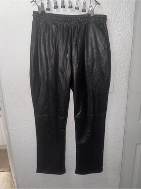 HUE Black Leather Drawstring Jogger Pants
